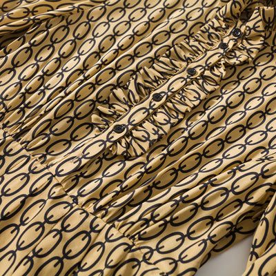Vestido de seda con estampado de cadenas y detalles de madera - Image 7