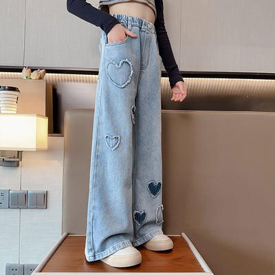 Pantalones Denim Anchos con Borde Crudo para Niñas - Image 3