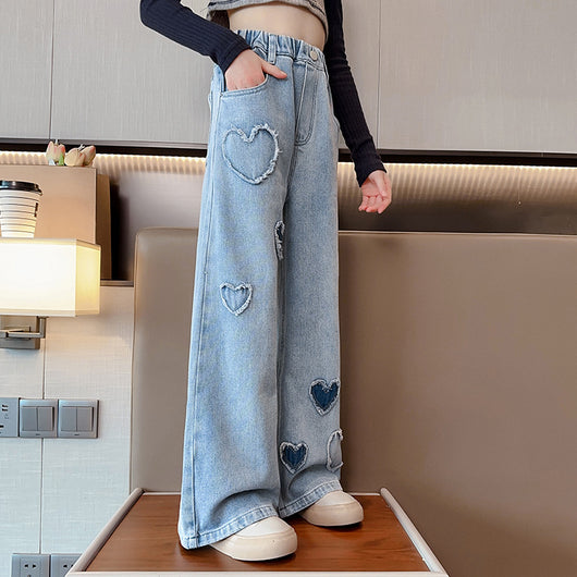 Pantalones Denim Anchos con Borde Crudo para Niñas - Image 3