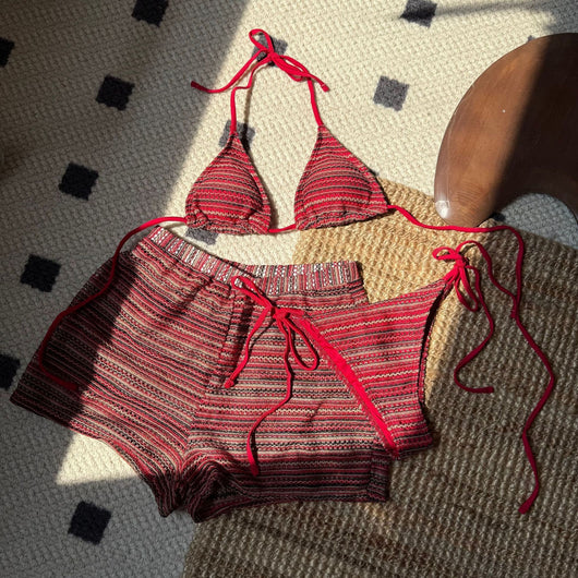 Traje de Baño Tres Piezas con Shorts Tejidos de Contraste - Image 24