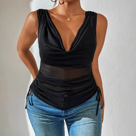 Top Crop Escotado Ajustado de Cintura Alta Sexy