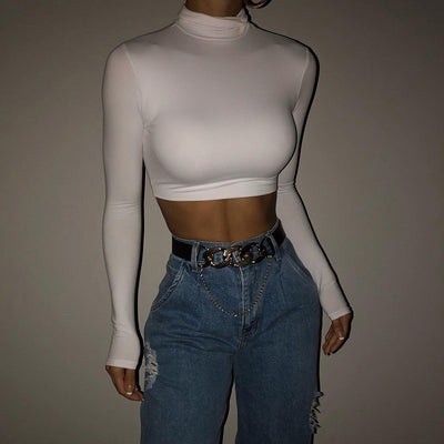 Camiseta Crop Top Ajustada de Color Liso para Mujer - Image 16