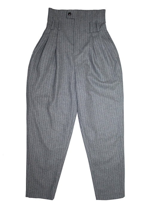 Pantalones de Lana a Rayas Retro Cintura Alta Slim Fit - Image 11