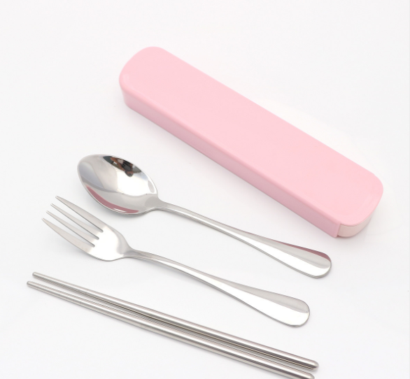 Set de Cubiertos Portátil de Acero Inoxidable con Estuche - 3 Piezas para Viajeros