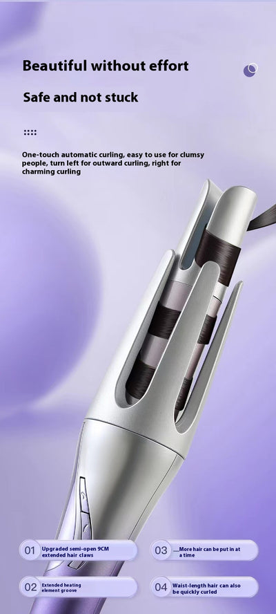 Gradient purple wireless automatic hair curler with a sleek design, one-button start, and three-speed adjustment. - Image 13