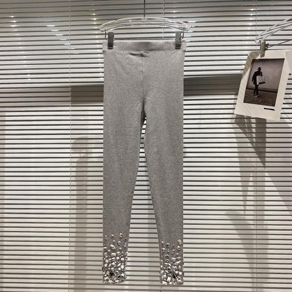 Leggings Deportivos Ajustados con Strass Brillante y Cintura Elástica