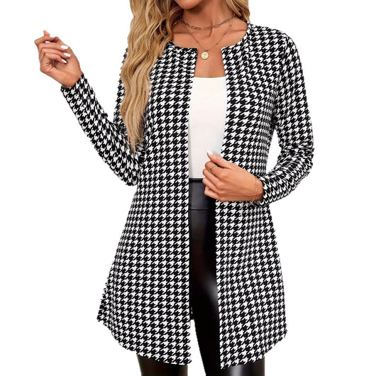 Abrigo Estampado Dos Estaciones para Mujer - Cuello Redondo Traje Pequeño - Image 5