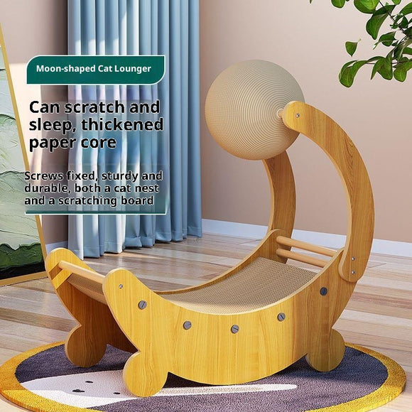 Tabla Rascadora para Gatos con Forma de Luna y Pelota Interactiva