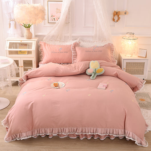 Juego de Cama Infantil de 4 Piezas en Algodón con Volantes y Bordado de Flores - Image 9