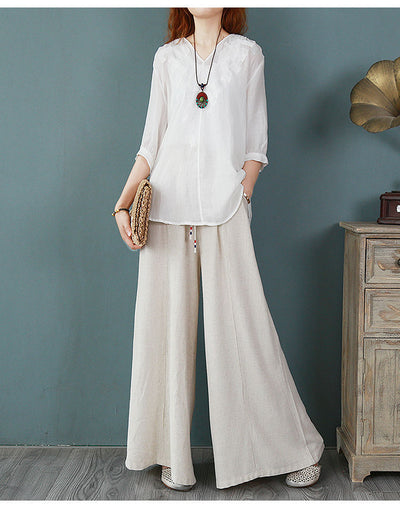 Blusa Larga Atrás Corta Adelante de Algodón y Lino con Bordado para Mujer - Image 25