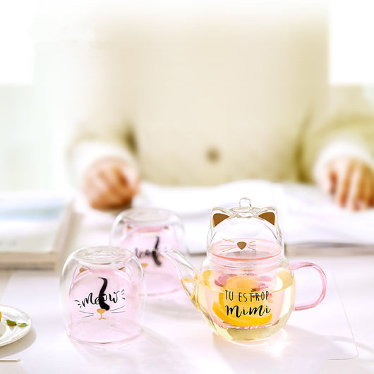 Juego de Tetera y Tazas de Vidrio Transparente para el Hogar