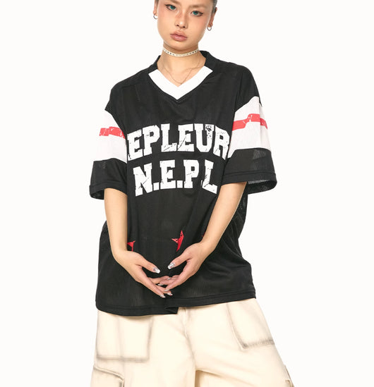 Blusa Patchwork Retro Americana Cuello V Manga Corta - Image 7