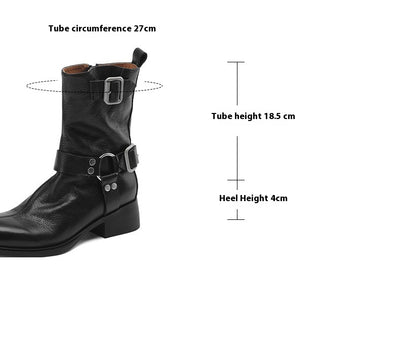 Botas Cortas de Tacón Grueso Retro Versátiles - Image 7