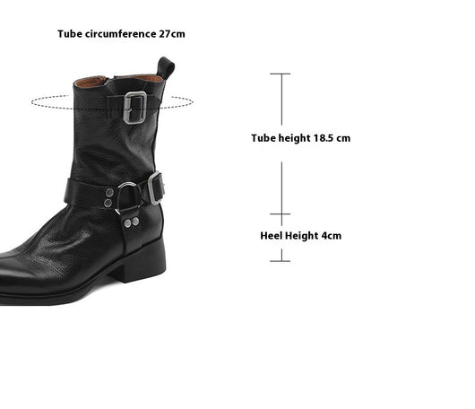 Botas Cortas de Tacón Grueso Retro Versátiles - Image 7