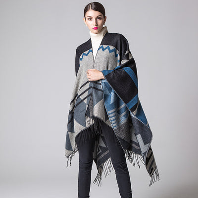Poncho Bohemio de Cachemira con Borlas - Abrigo Étnico para Otoño e Invierno