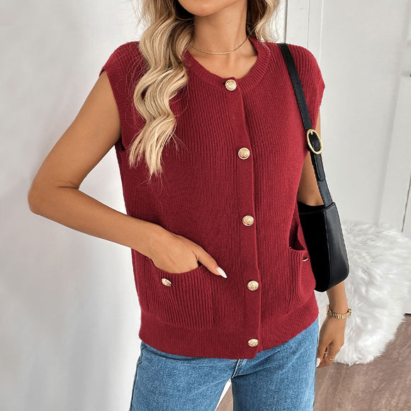 Cardigan Tejido Retro Estilo Universitario en Colores Sólidos