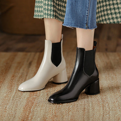 Botas Tobilleras de Tacón Alto Grueso Estilo Británico para Pareja