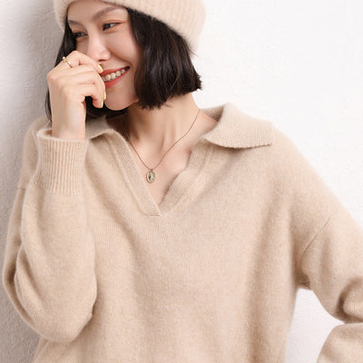 Suéter Polo Cashmere Suelto de Manga Corta para Mujer - Image 7