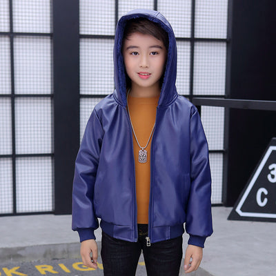Chaqueta Acolchada con Capucha de Cuero PU para Niños - Image 3