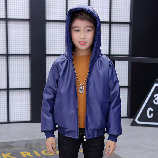 Chaqueta Acolchada con Capucha de Cuero PU para Niños - Image 3