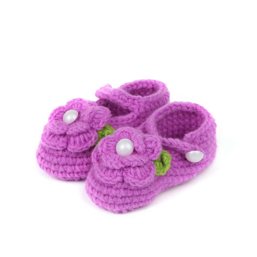 Zapatos Infantiles de Lana Tejida a Mano con Diseño de Moño y Flores - Image 3