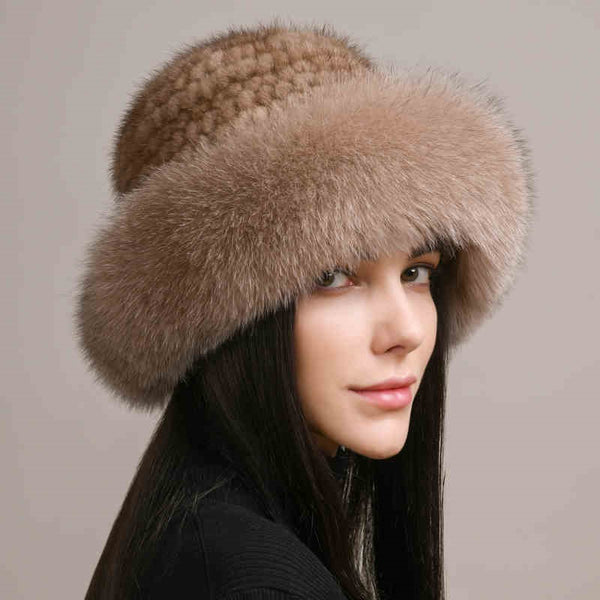 Gorro de Visón Trenzado para Mujer - Abrigo Elegante de Invierno