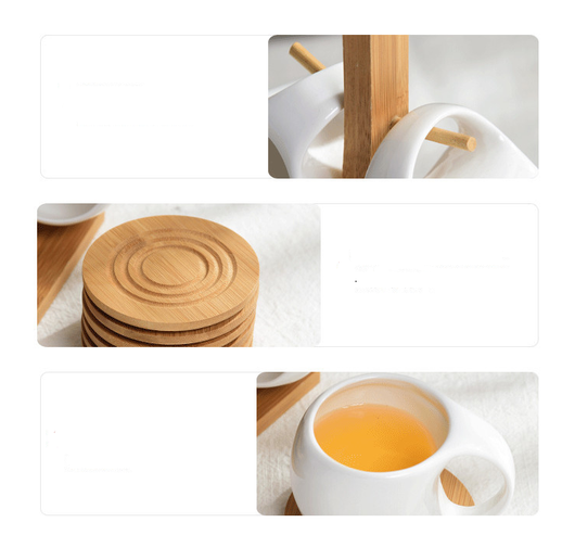 Juego de 6 Tazas de Cerámica 200ml con Soporte de Bambú y Posavasos Antideslizantes - Image 12
