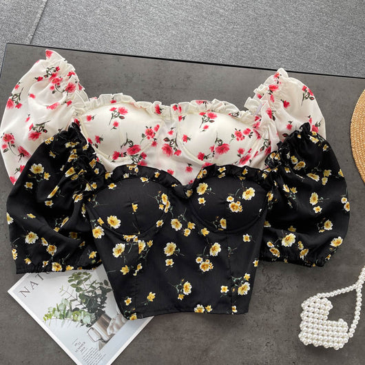 Blusa Floral Chiffon con Hombreras de Madera y Refuerzos en el Pecho - Image 10