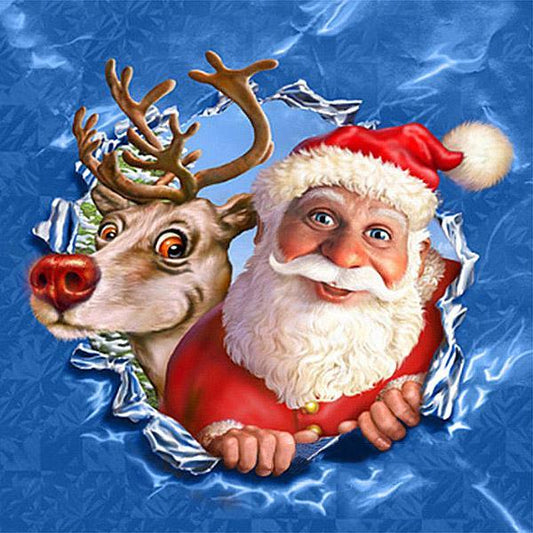 Cuadro de Diamantes 5D Navideño - Papá Noel y Reno
