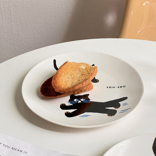 Plato de Cerámica Gato Negro - Vajilla Elegante para Desayuno y Ensalada - Image 19