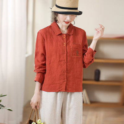 Camisa de Lino y Algodón para Mujer con Solapa Clásica - Image 3
