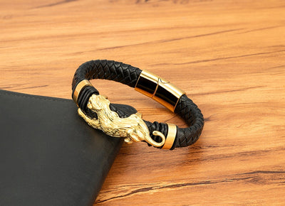 Pulsera Magnética para Hombre con Dragón Pi Xiu - Acero Inoxidable y Cuero con Patrón Leopardo - Image 21