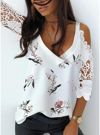 Blusa de Encaje Estampado con Hombros Descubiertos