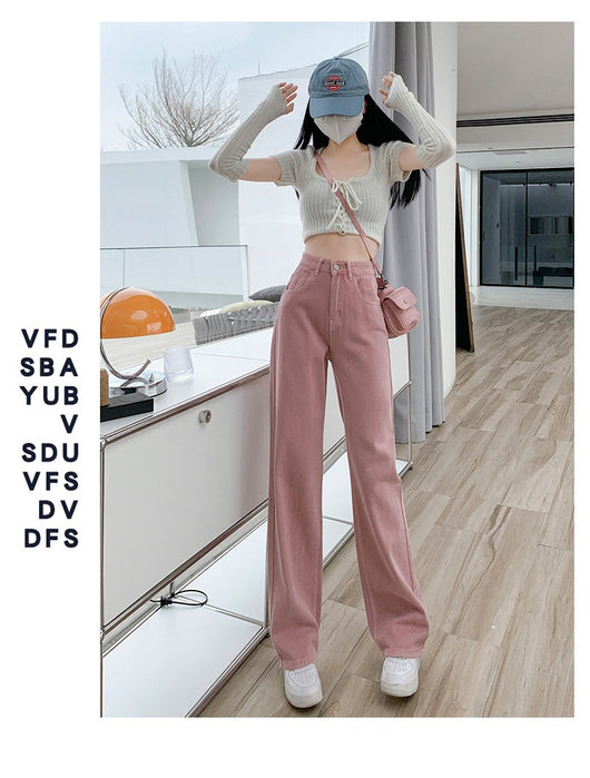 Pantalón Denim Rosa Palo Talle Alto Efecto Esbeltecedor Pierna Ancha Recta - Image 12