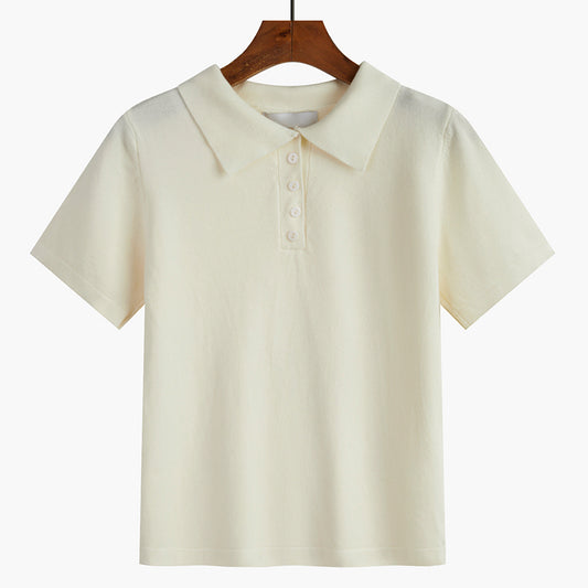 Suéter Tejido Tipo Polo Suelto de Manga Corta para Primavera y Otoño