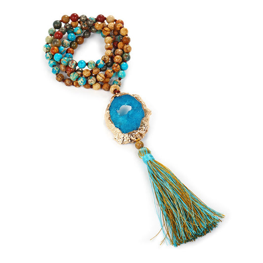 Adorno Vintage Bohemio con Flor Hueca y Borla Verde