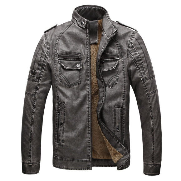 Chaqueta de Cuero Retro con Terciopelo Lavado