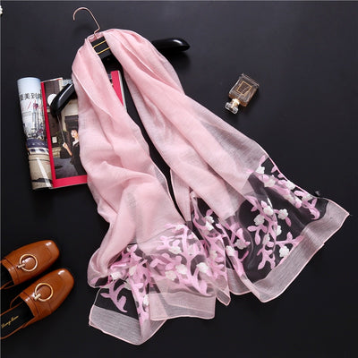 Pañuelo de Seda con Bordado Hueco para Mujer - Estola Ligera Primavera Verano - Image 38