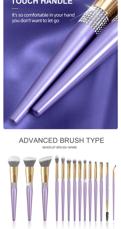 Set de 10 Brochas de Maquillaje Púrpura Lila con Detalles de Diamante - Image 16