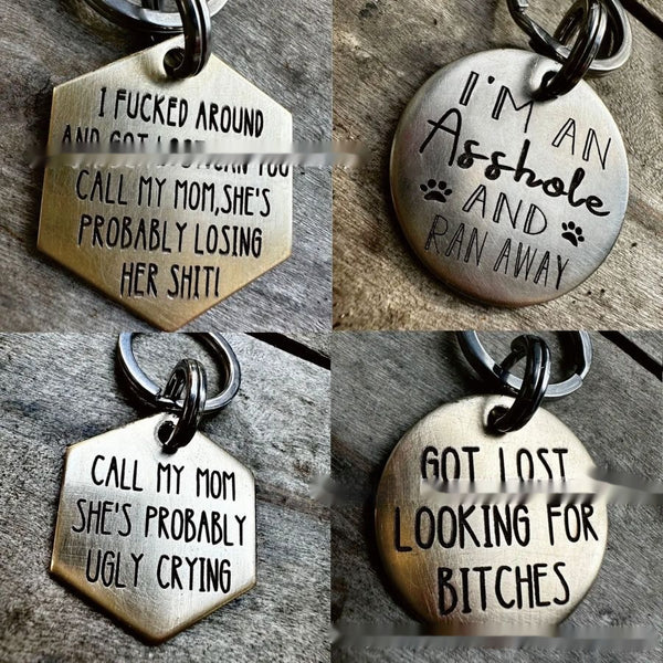 Placa de Identificación para Perro en Acero Inoxidable con Diseño Divertido