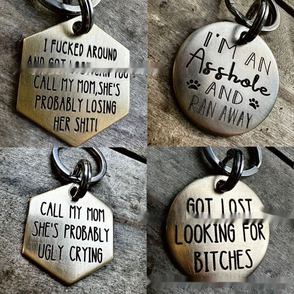 Placa de Identificación para Perro en Acero Inoxidable con Diseño Divertido