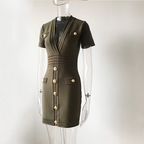 Vestido Tejido Escote V Manga Corta