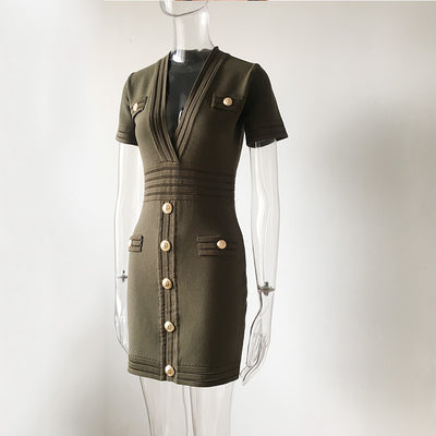 Vestido Tejido Escote V Manga Corta - Image 2