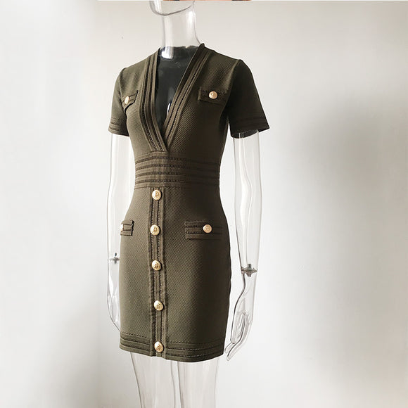 Vestido Tejido Escote V Manga Corta