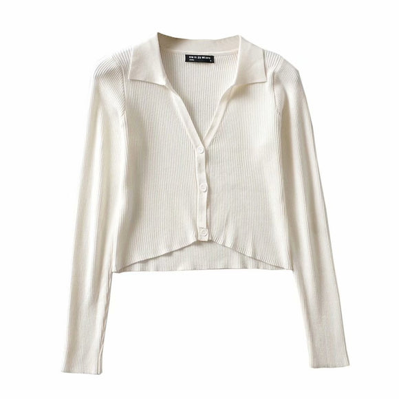 Cardigan Tejido con Solapa Irregular y Cierre Simple