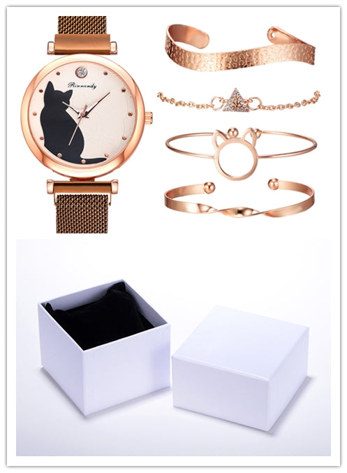 Juego de Reloj y Pulsera con Diseño de Gato para Mujer - Image 3