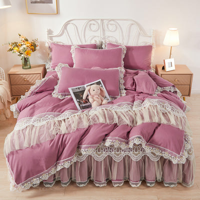Juego de Cama Princesa Coreana con Falda de Encaje y Edredón de 4 Piezas - Image 4