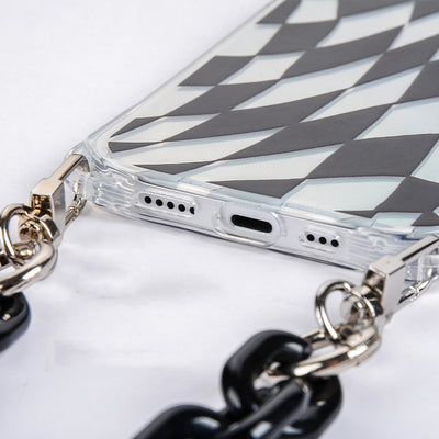 Funda iPhone12 con Cadena Portátil Diseño Grid Negro - Image 3