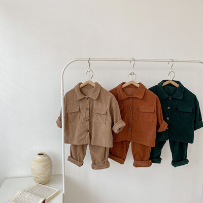Conjunto de Abrigo y Pantalón Pana para Bebé Niño y Niña - Cuello Solapa Primavera Otoño - Image 7