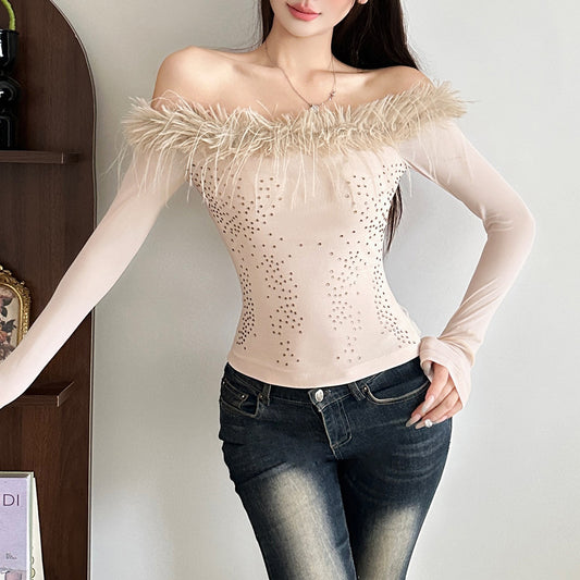 Blusa Manga Larga con Cuello Bardado y Costuras Decorativas